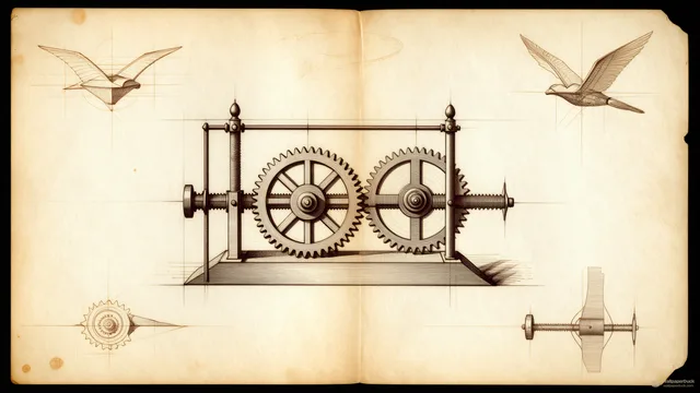 Inventor's Gear Study — Renaissance technical drawing 4K wallpaper