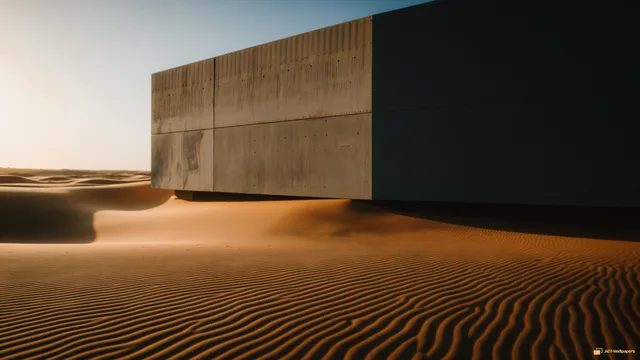 Monolith in Dunes — Desert concrete 4K wallpaper
