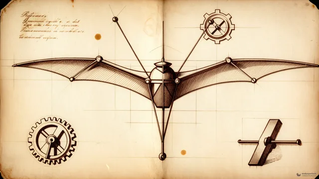Ornithopter Ink Study — Renaissance technical drawing 4K wallpaper