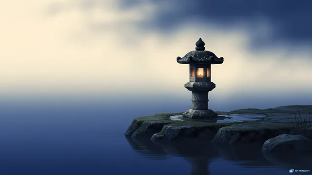 Stone Lantern in Mist — Japanese aesthetic 4K wallpaper