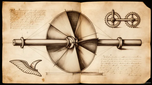 Water Screw Mechanism Study — Renaissance technical drawing 4K wallpaper