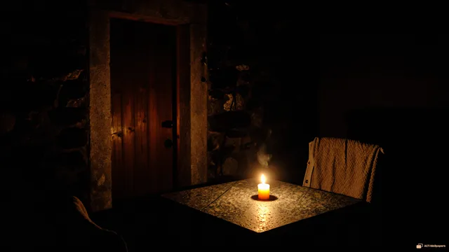 Cellar Candle Glow — Dark interiors 4K wallpaper