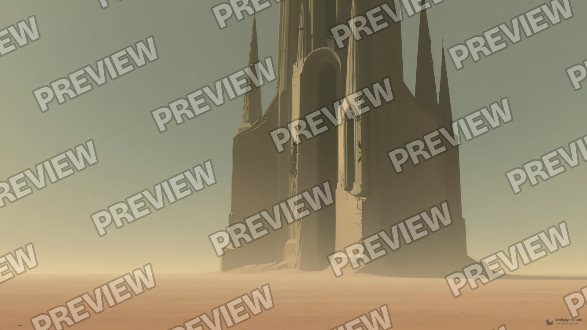 Ochre Cathedral Skeleton — Dystopian dream 4K wallpaper
