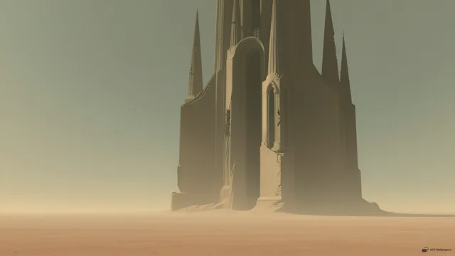 Ochre Cathedral Skeleton — Dystopian dream 4K wallpaper