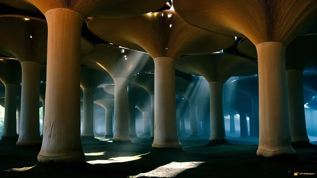 Fungal Cathedral Vault — Mushroom cathedral 4K wallpaper
