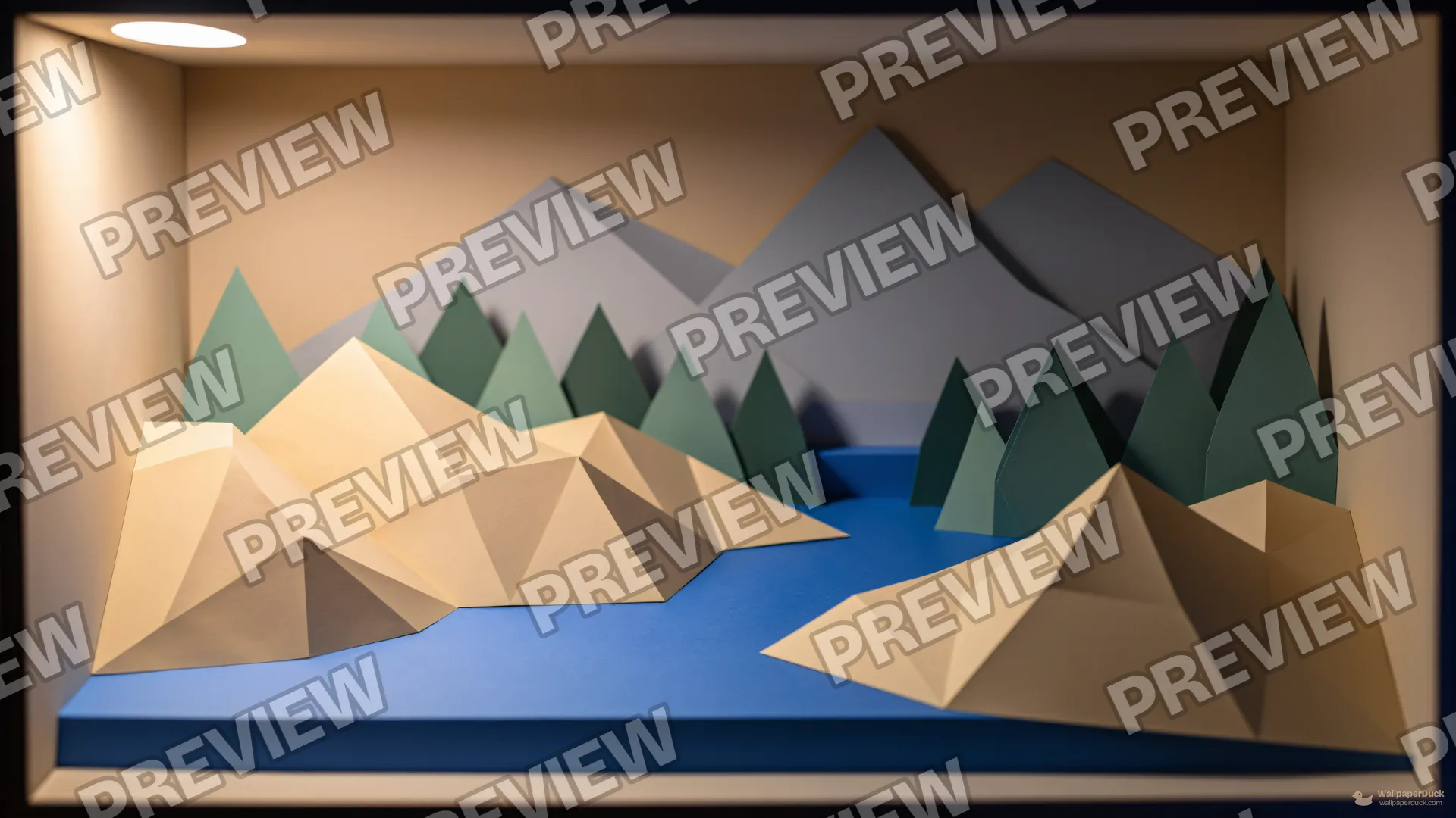 Warm Lamp Paper Valley — Paper dioramas 4K wallpaper