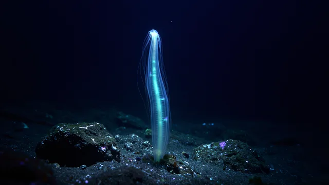 Solitary Sea Pen Glow — Bioluminescence 4K wallpaper