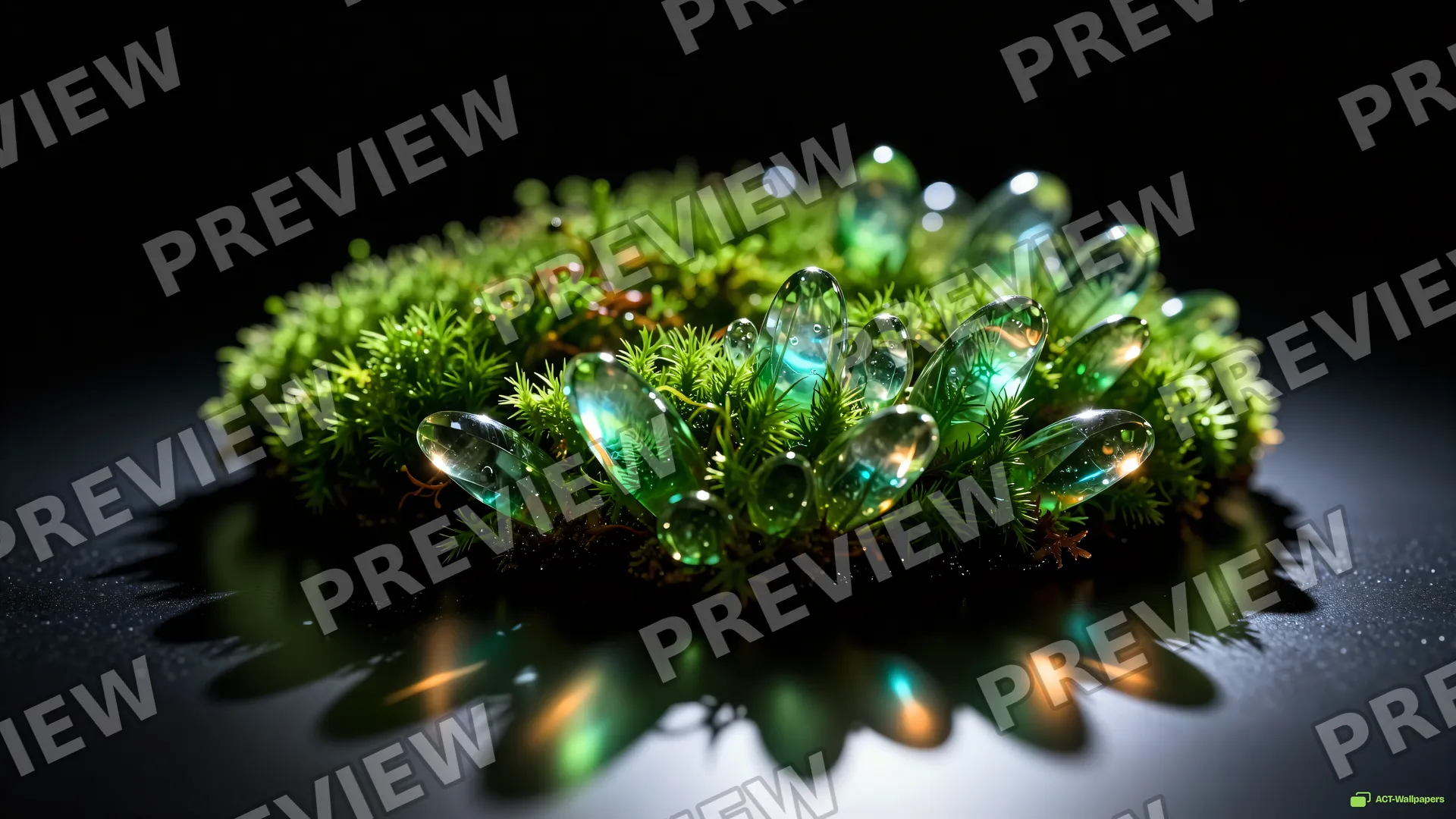 Quartz Moss Caustics — Crystal botanicals 4K wallpaper