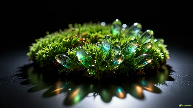 Quartz Moss Caustics — Crystal botanicals 4K wallpaper