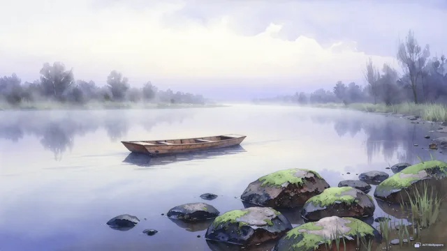 Misty River Twilight — Watercolour & impressionism 4K wallpaper