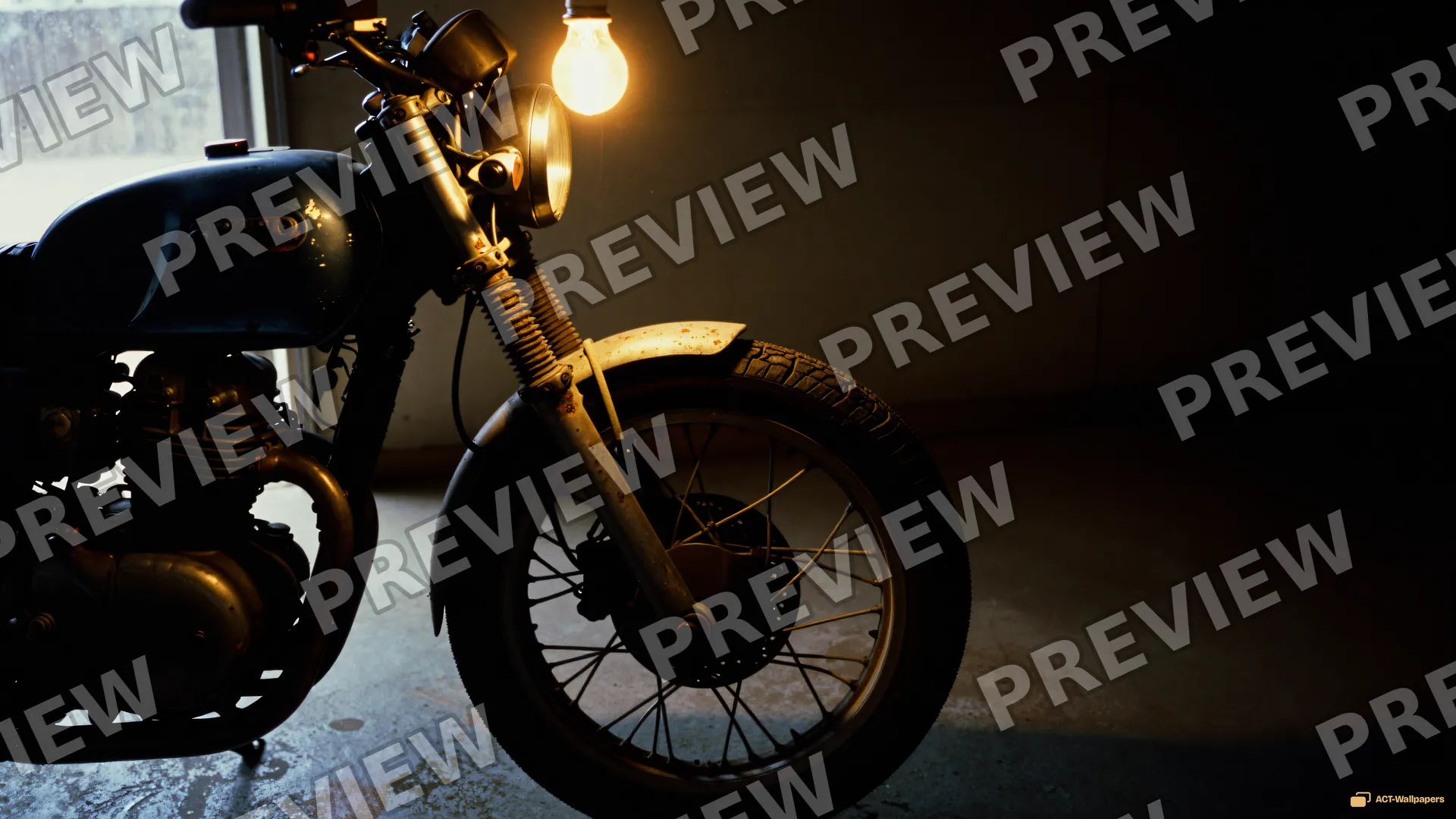 Garage Floor Detail — 1975 motorcycle workshop 4K wallpaper
