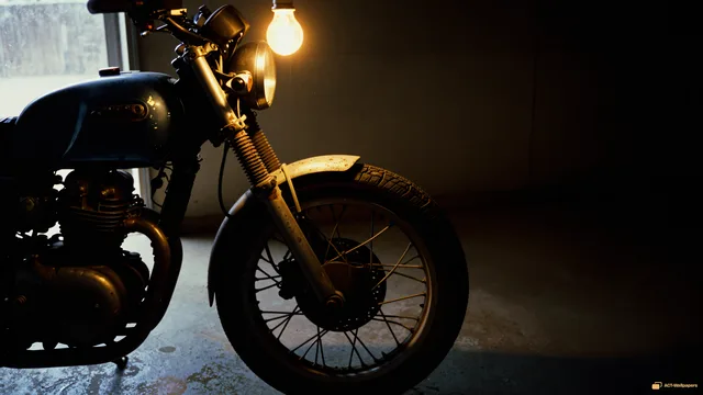 Garage Floor Detail — 1975 motorcycle workshop 4K wallpaper