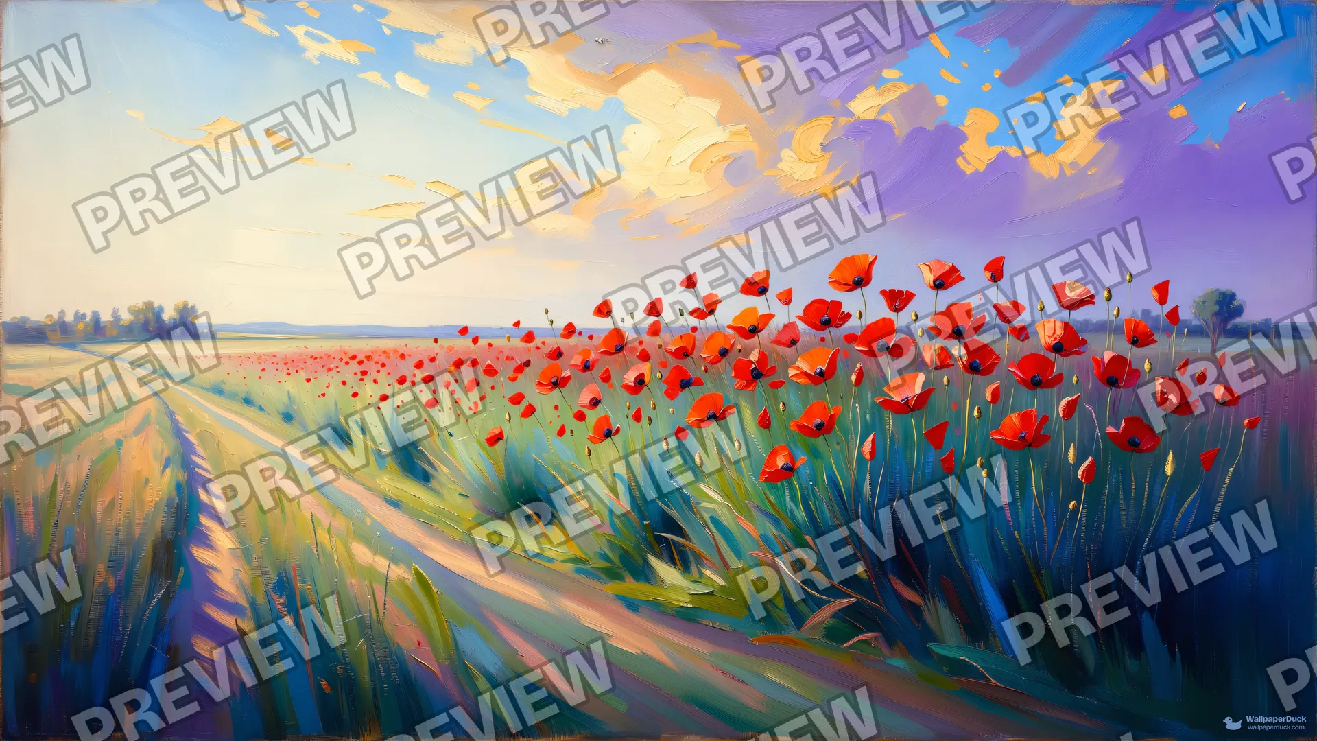 Poppy Field Impasto — Watercolour & impressionism 4K wallpaper