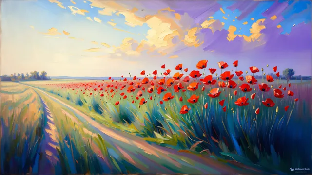 Poppy Field Impasto — Watercolour & impressionism 4K wallpaper
