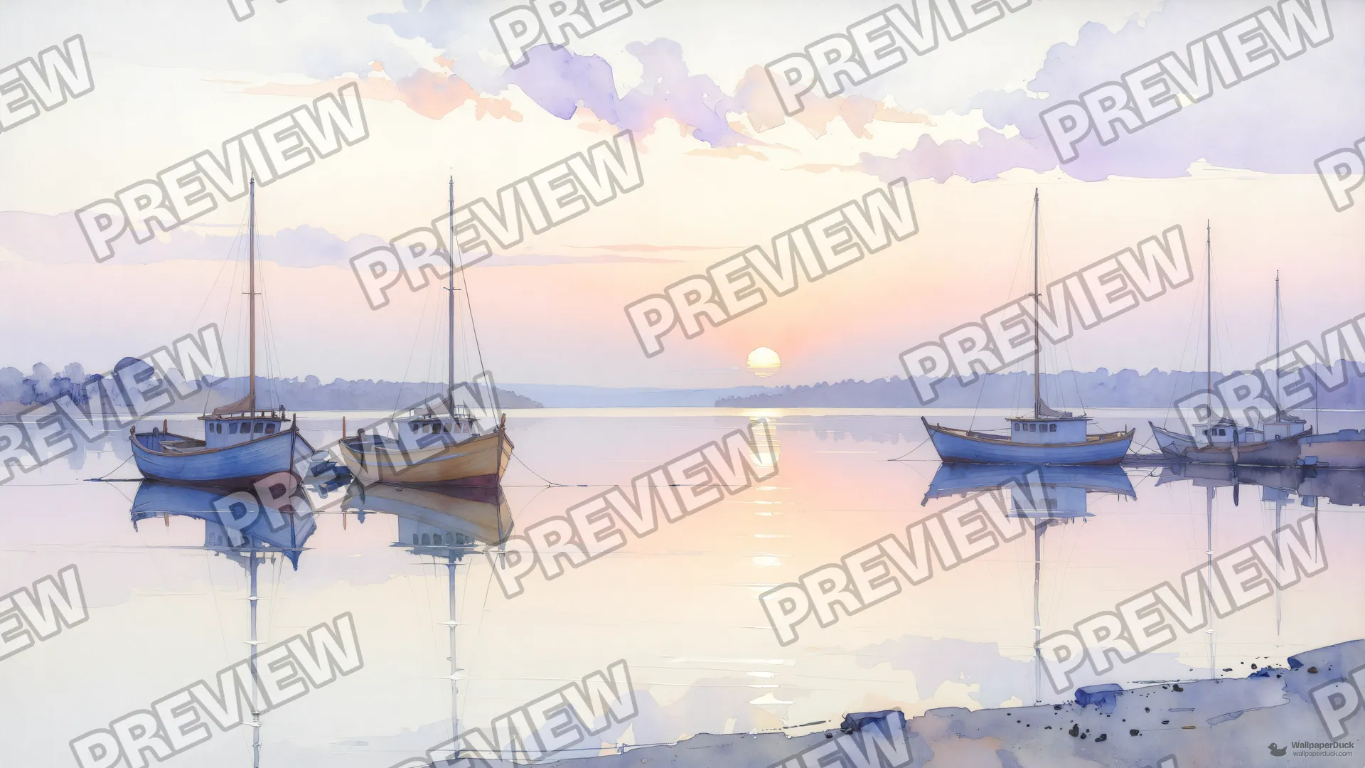 Harbour Dawn Watercolor — Watercolour & impressionism 4K wallpaper