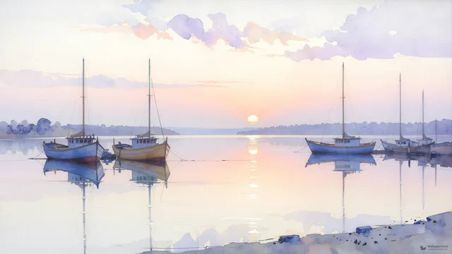 Harbour Dawn Watercolor — Watercolour & impressionism 4K wallpaper