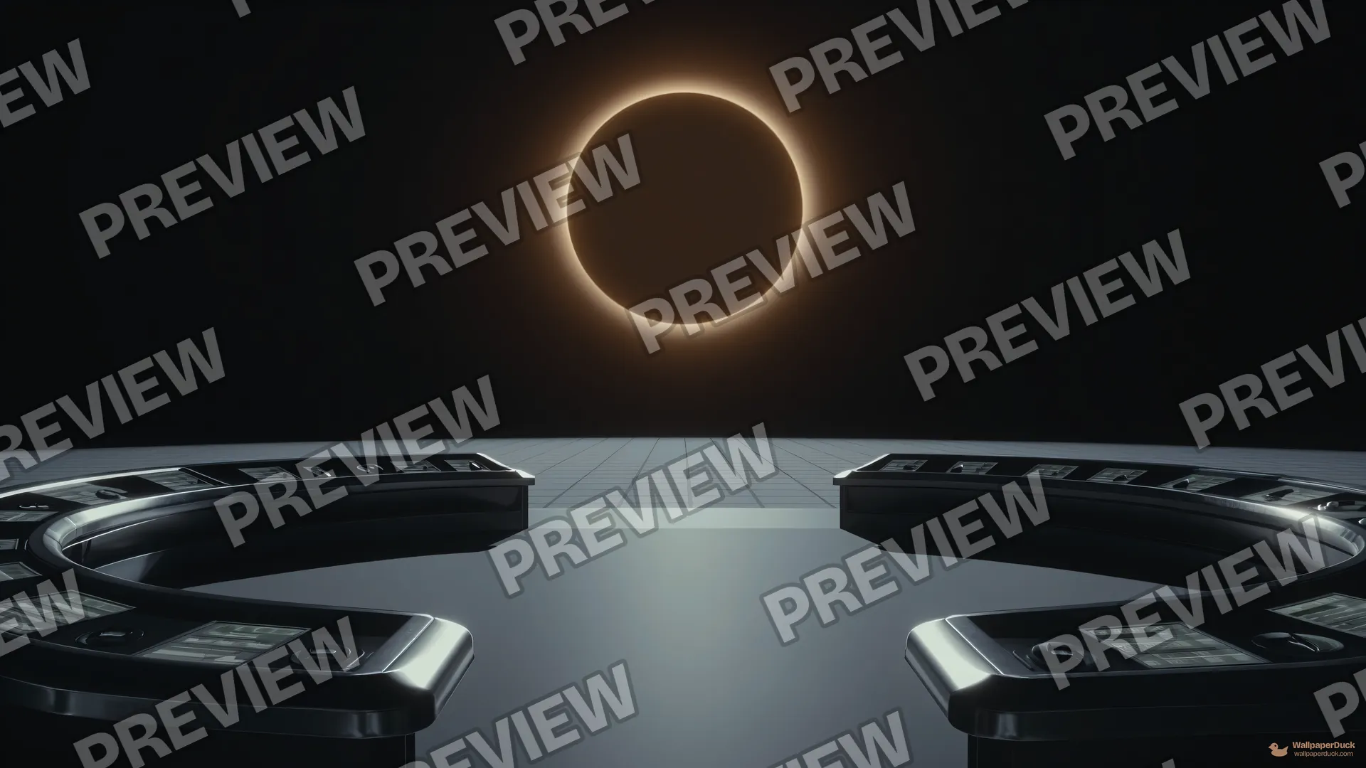 Eclipse Control Room — Retro futurism 4K wallpaper