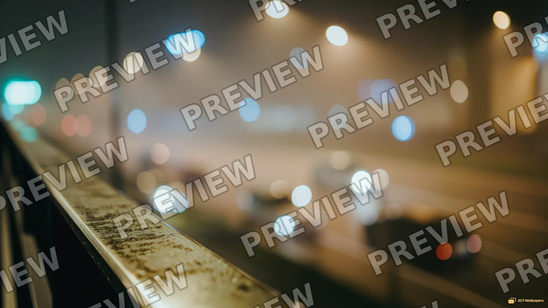 Neon Rain Railing — Night city bokeh 4K wallpaper