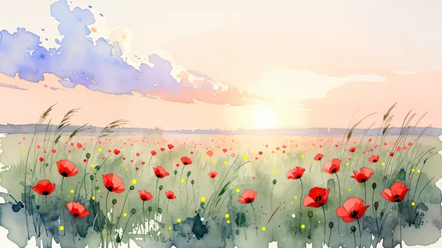 Poppy Field Dawn — Watercolour & impressionism 4K wallpaper