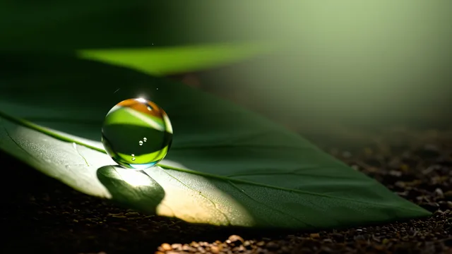 Dew Lens on Leaf — Botanical macro 4K wallpaper