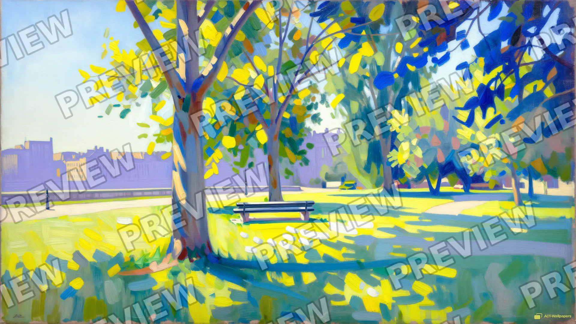 Park Noon Impression — Watercolour & impressionism 4K wallpaper