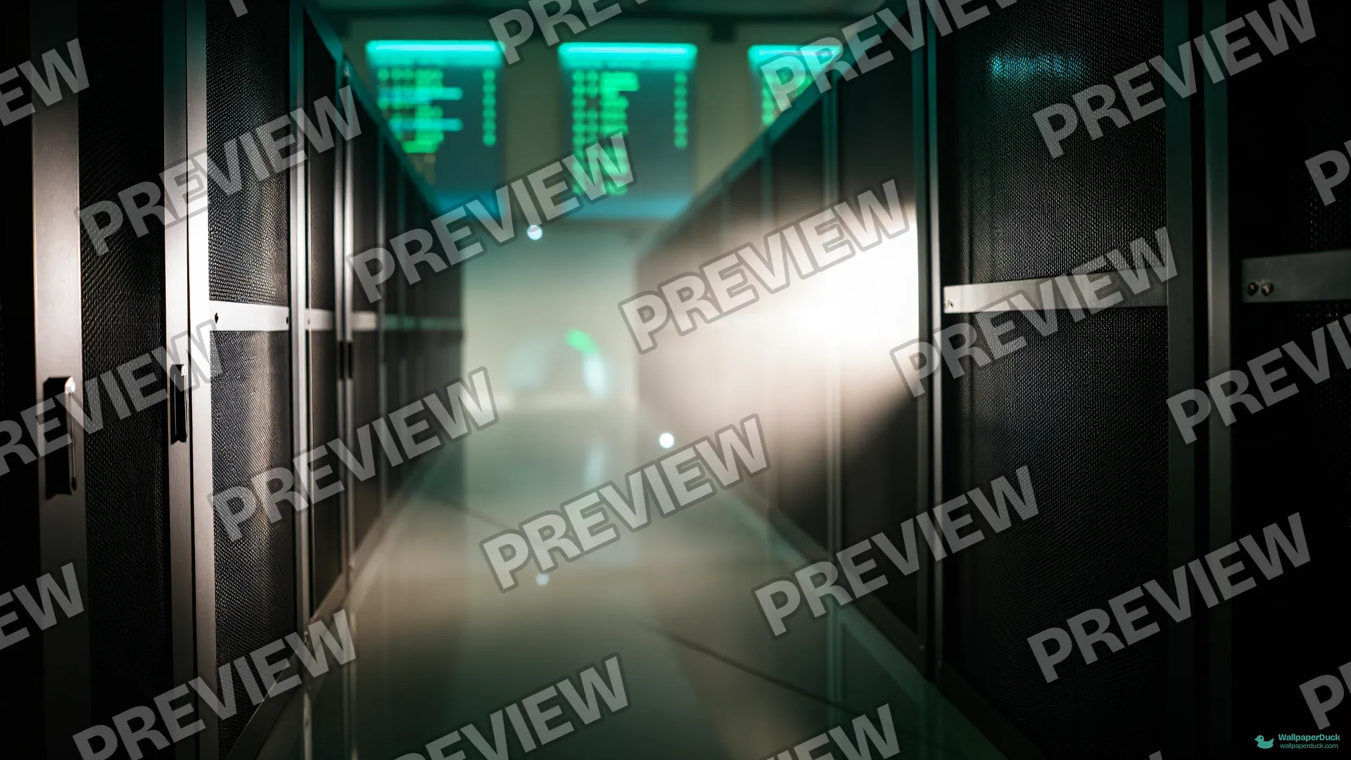 Shadow in the Server Aisle — Sci-fi interiors 4K wallpaper