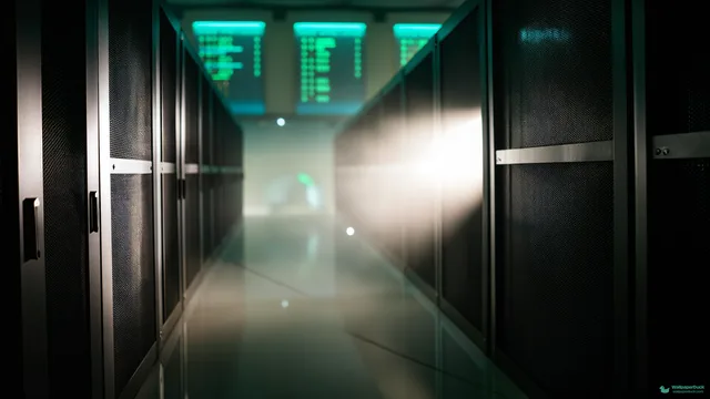 Shadow in the Server Aisle — Sci-fi interiors 4K wallpaper