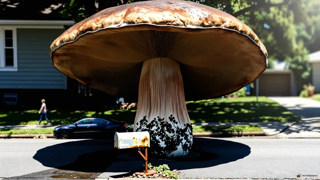 Suburban Fungal Giant — Giant mushroom forest 4K wallpaper