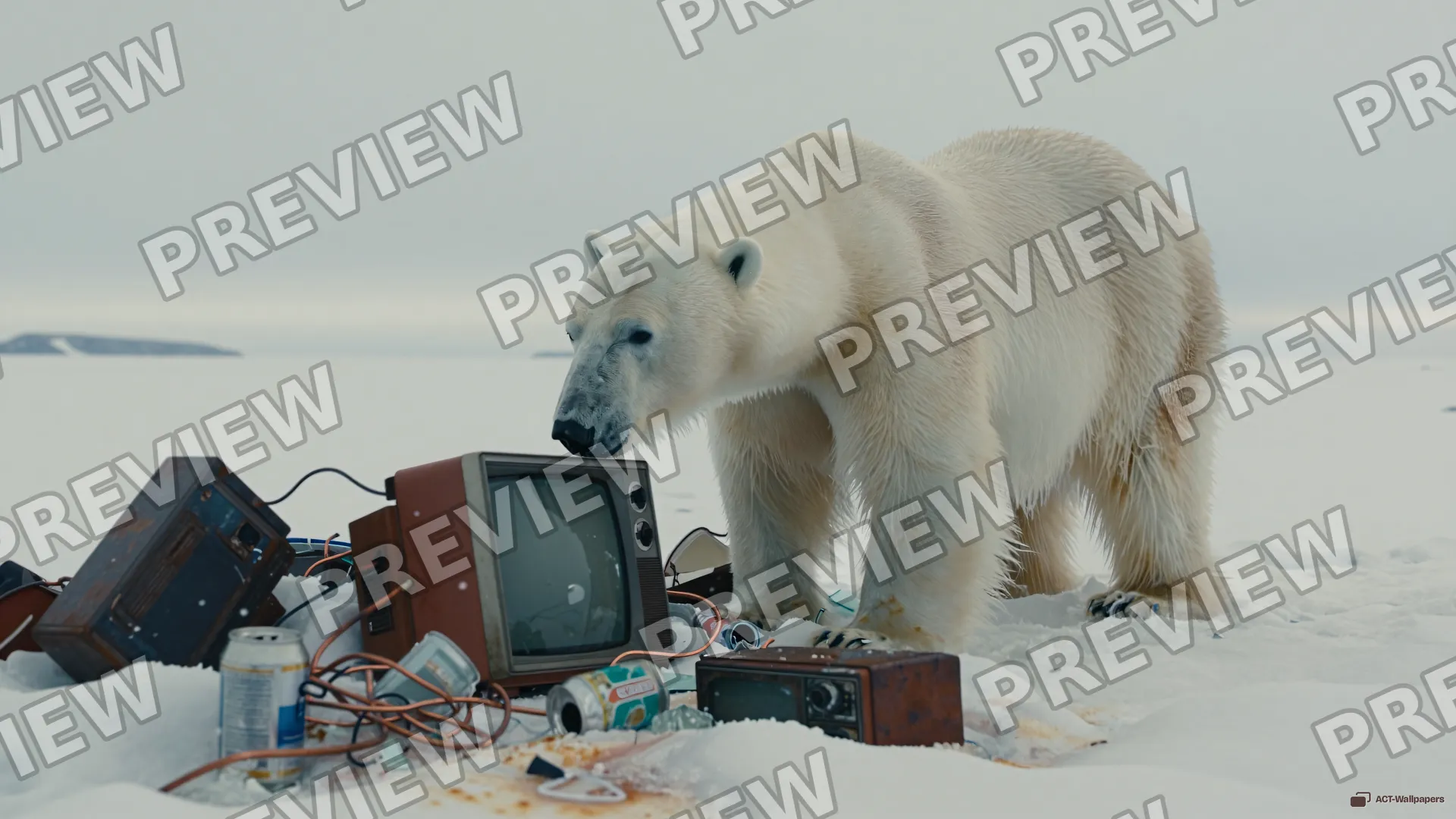 Polar Bear in Electronic Waste — Arctic waste 4K wallpaper