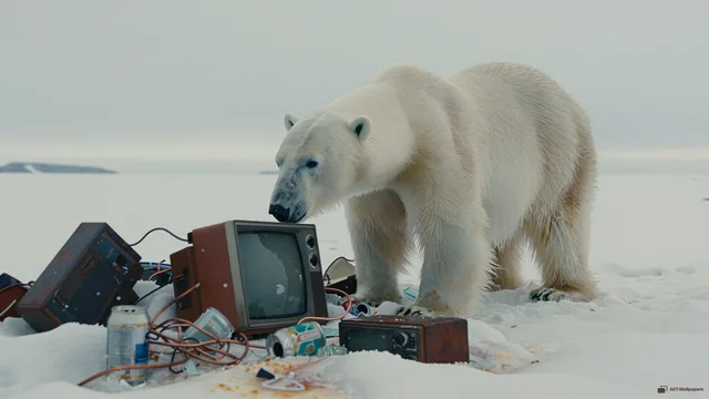 Polar Bear in Electronic Waste — Arctic waste 4K wallpaper