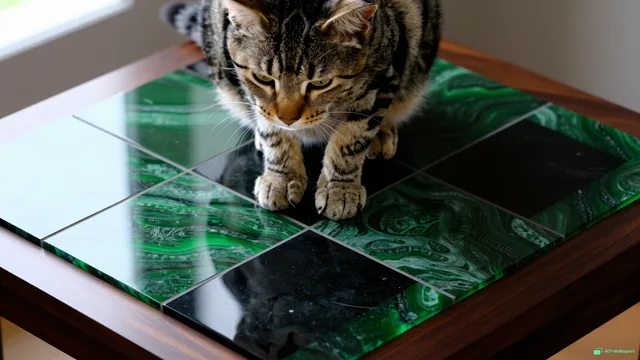 Tabby on Obsidian Jaguar — Maya Mozaik Kedi 4K wallpaper