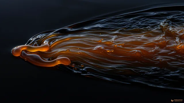 Amber Oil in Shadow — Abstract fluid 4K wallpaper