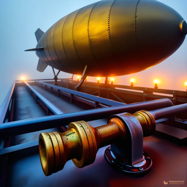 Brass Airship Dock — Steampunk machines 4K wallpaper