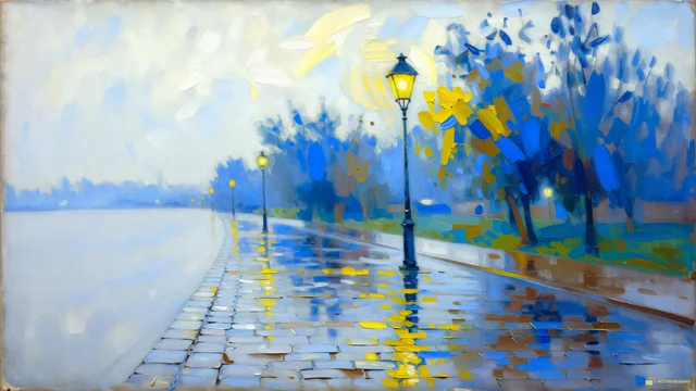 Rain-Washed Boulevard Impression — Watercolour & impressionism 4K wallpaper