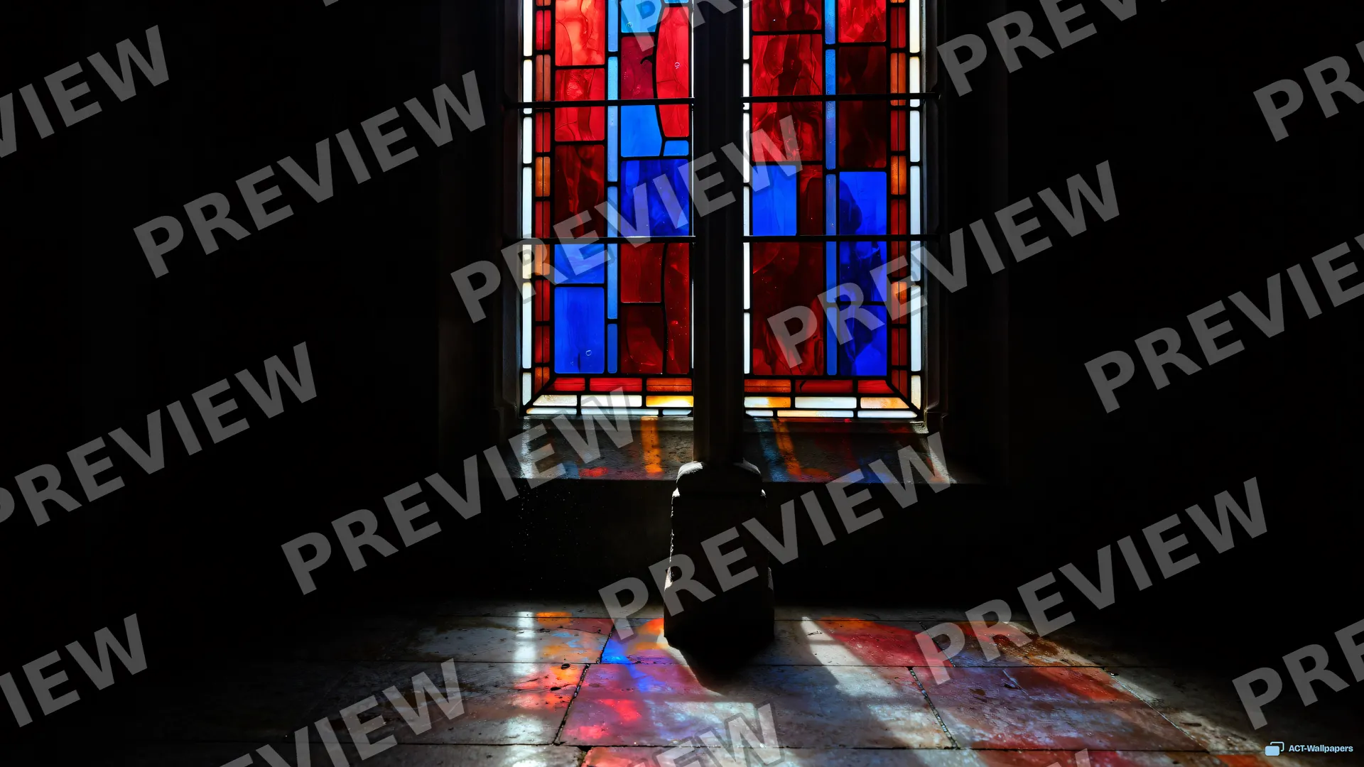 Cloister Light Pools — Stained-glass light 4K wallpaper