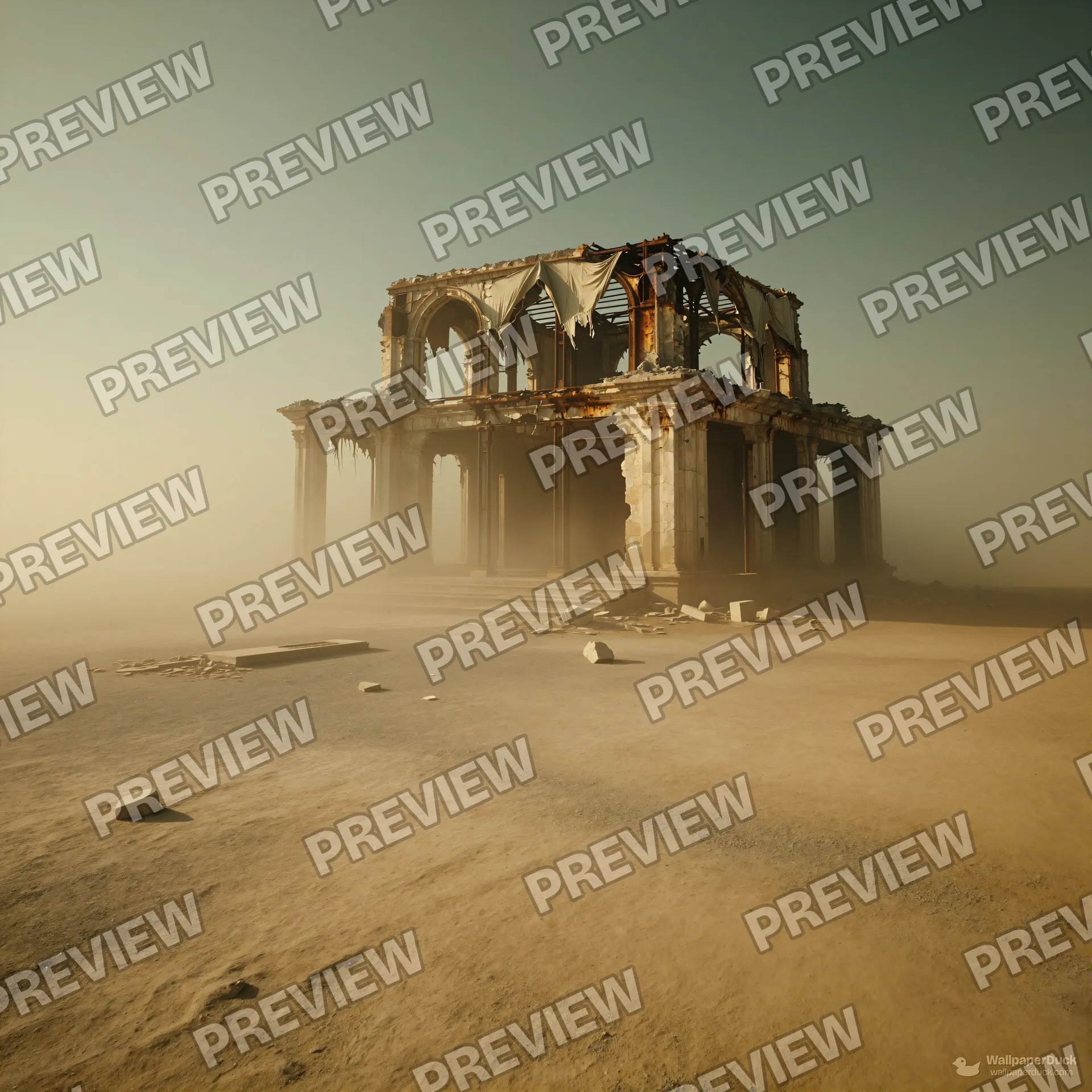 Decaying Cathedral Skeleton — Dystopian dream 4K wallpaper