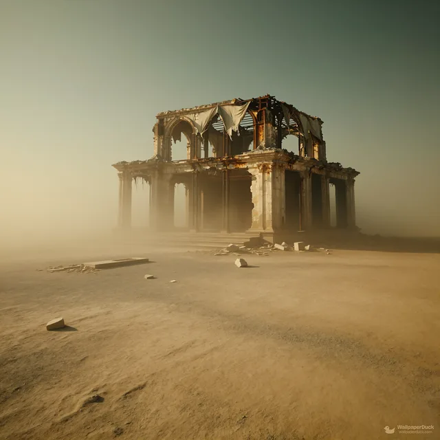 Decaying Cathedral Skeleton — Dystopian dream 4K wallpaper