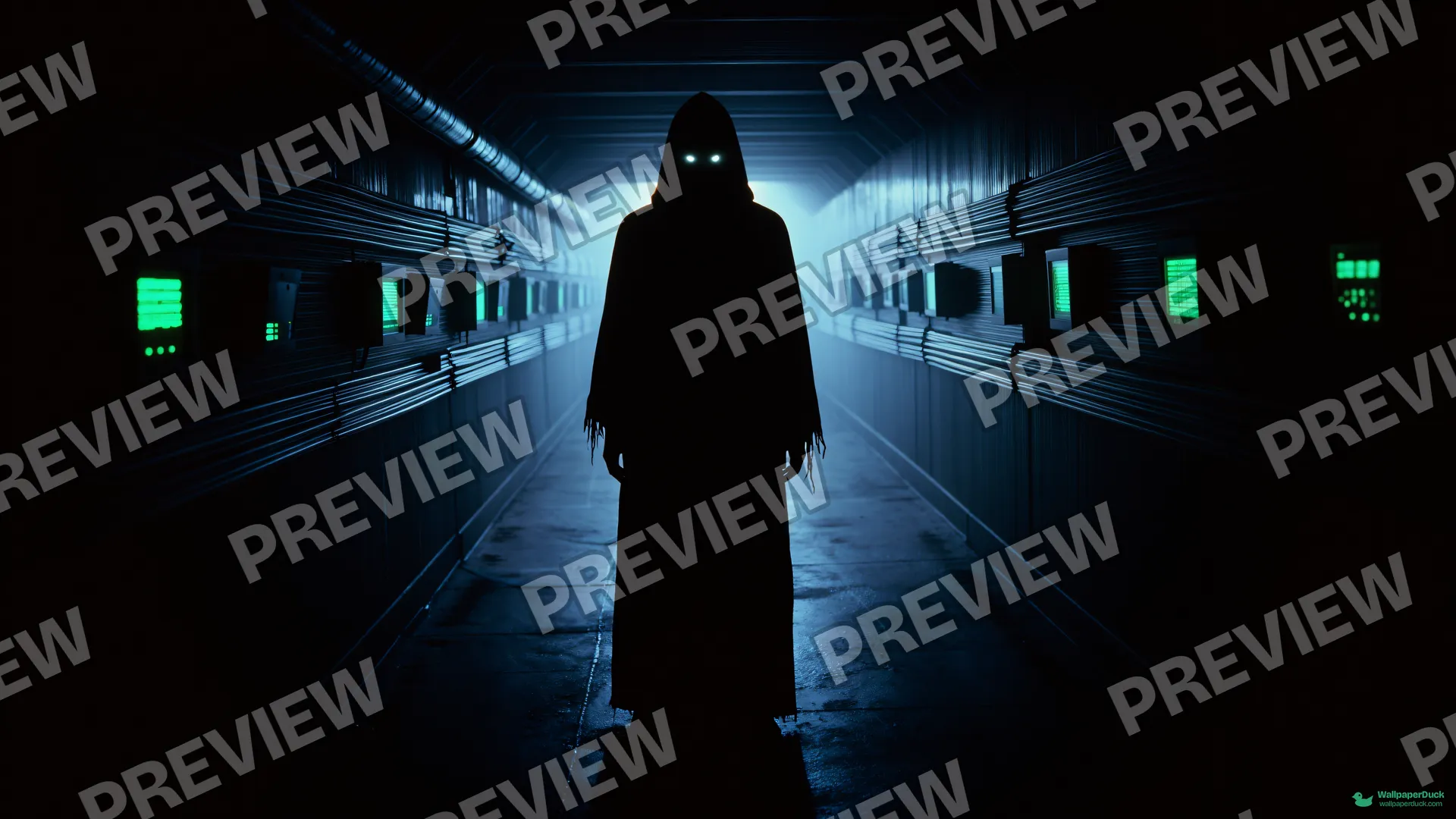Tunnel of Glowing Eyes — Sci-fi interiors 4K wallpaper