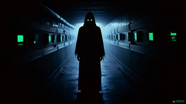 Tunnel of Glowing Eyes — Sci-fi interiors 4K wallpaper