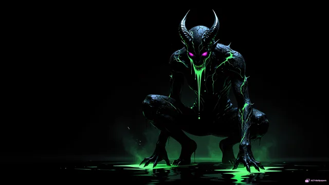 Crouching Neon Void — Neon nightmare 4K wallpaper