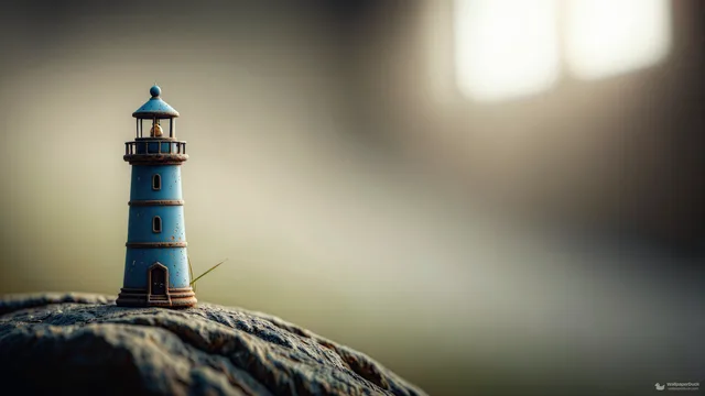 Tabletop Lighthouse Memory — Miniature worlds 4K wallpaper