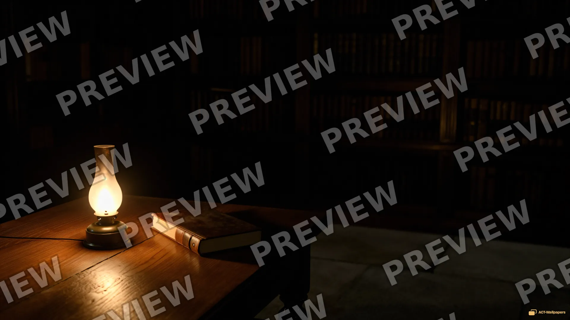 Lamplight in the Library — Dark interiors 4K wallpaper