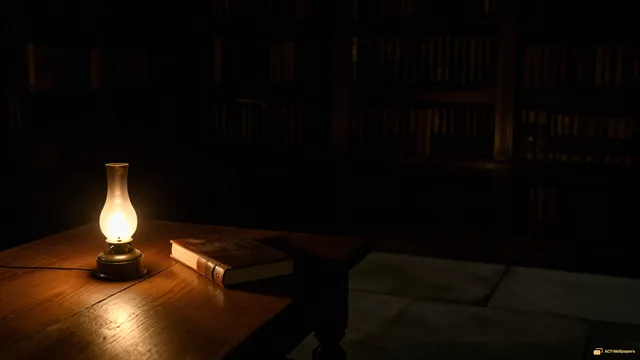 Lamplight in the Library — Dark interiors 4K wallpaper