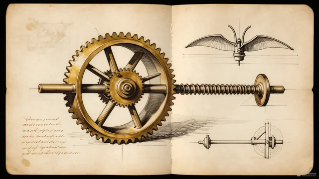 Inventor's Water Screw Study — Renaissance technical drawing 4K wallpaper
