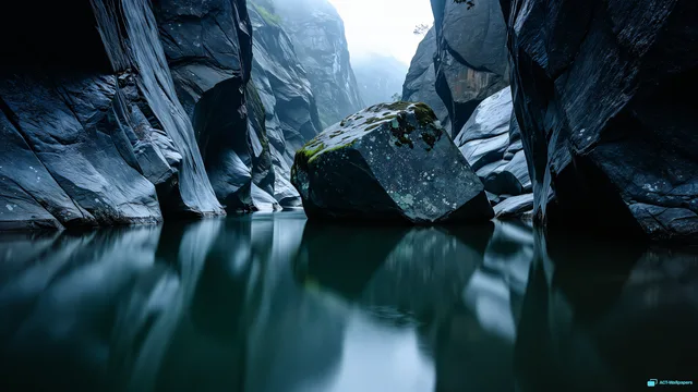 Canyon Mirror Flow — Stone & water 4K wallpaper