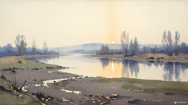 Autumn River Valley — Watercolour & impressionism 4K wallpaper