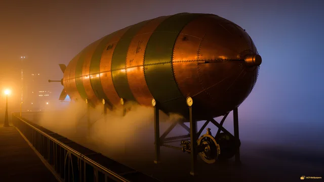Brass Fog Airship — Steampunk machines 4K wallpaper