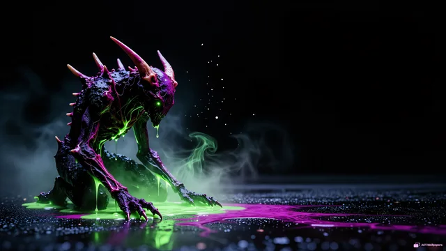 Crouching Neon Nightmare — Neon nightmare 4K wallpaper