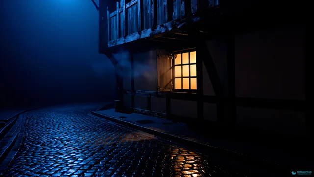 Crooked Tavern Night — Medieval fantasy 4K wallpaper
