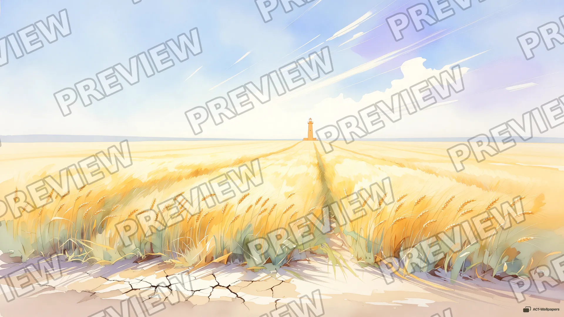 Noon Wheat and Sky — Watercolour & impressionism 4K wallpaper